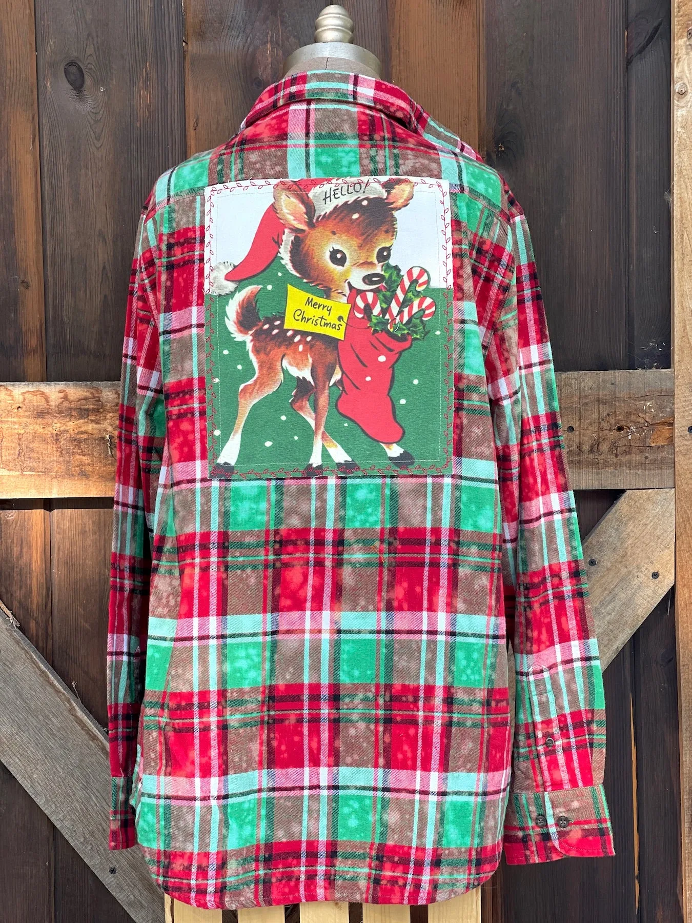 SANTAS LITTLE HELPER Flannel- Mistletoe Distressed Plaid