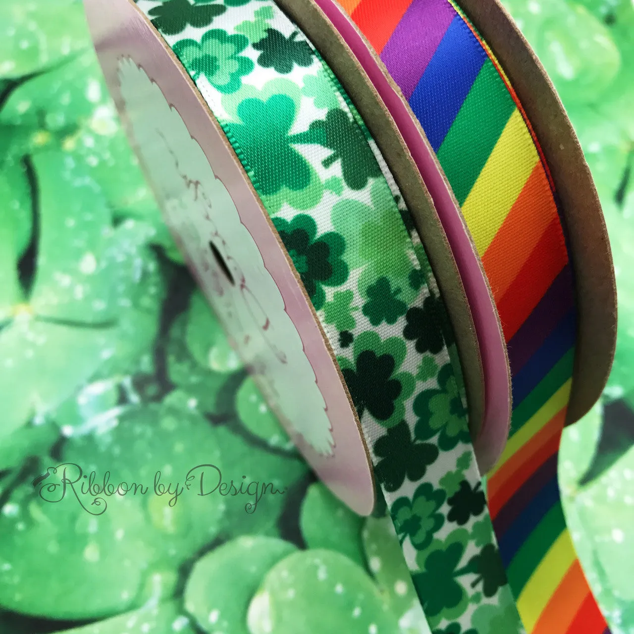 Shamrock ribbon for St Patricks Day, party favors, sweets tables, candy shops, cookies, cake pops, printed on 5/8" white satin