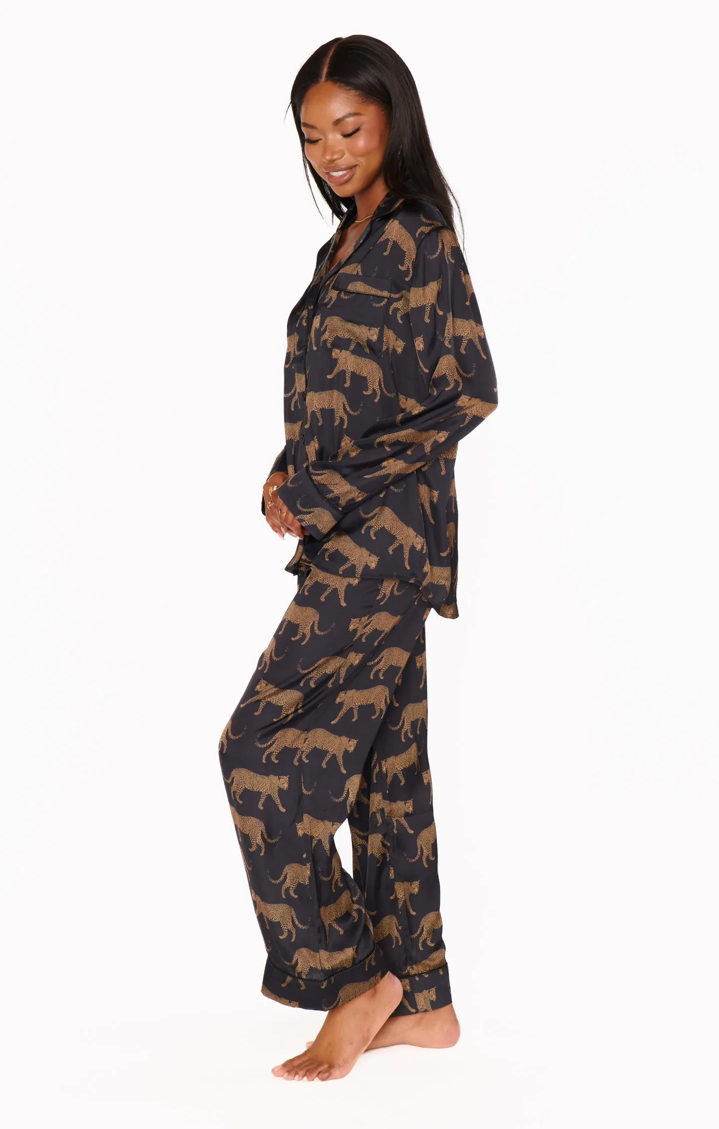Show Me Your Mumu Classic PJ Set in Black Catwalk Silky