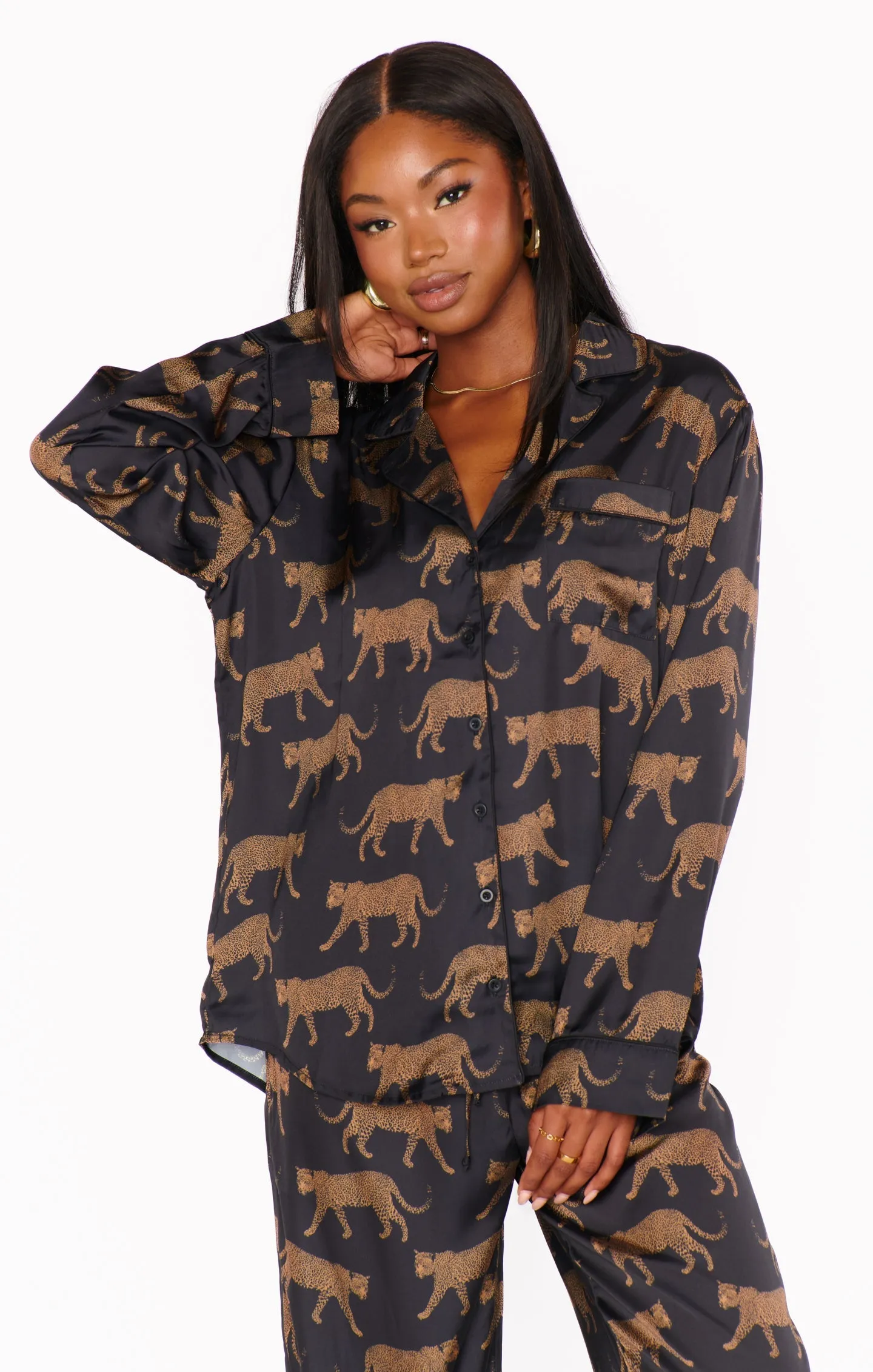 Show Me Your Mumu Classic PJ Set in Black Catwalk Silky