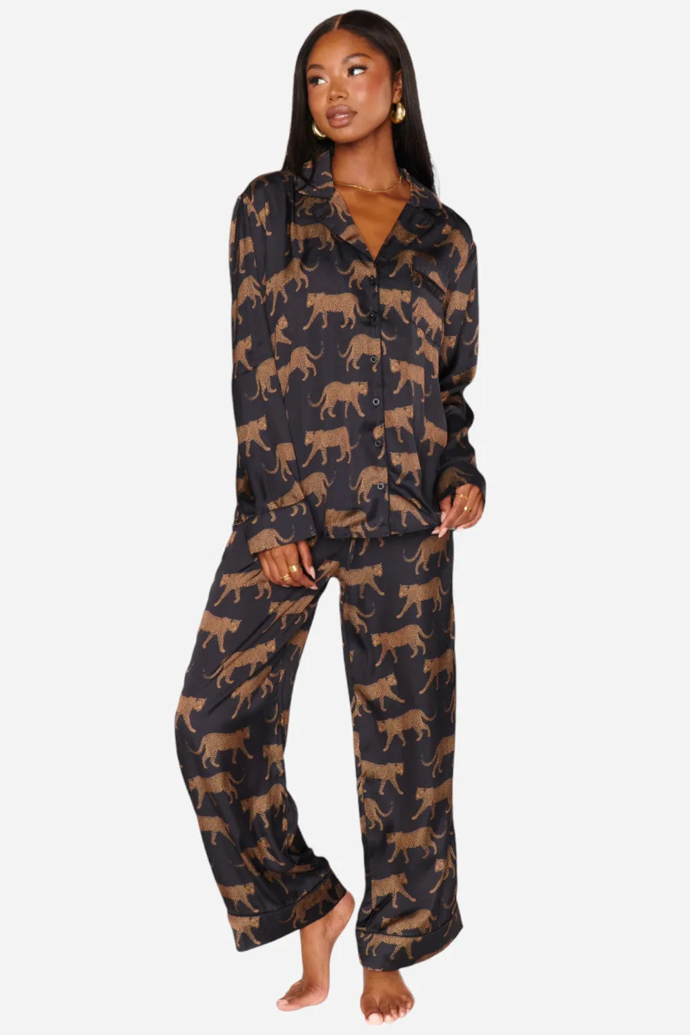 Show Me Your Mumu Classic PJ Set in Black Catwalk Silky