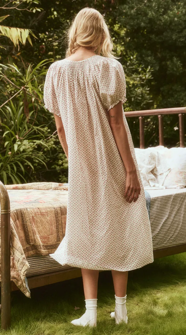 Smocked Sleep Dress in Calico Rose