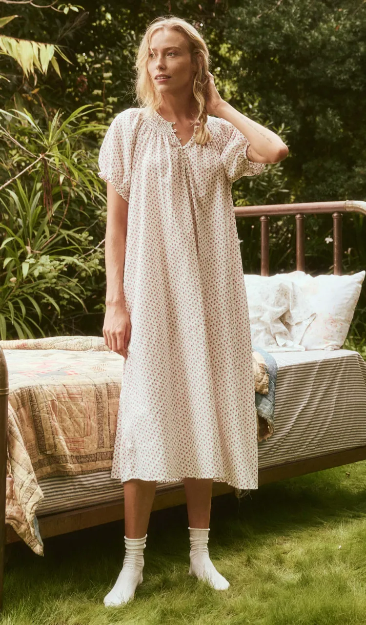 Smocked Sleep Dress in Calico Rose