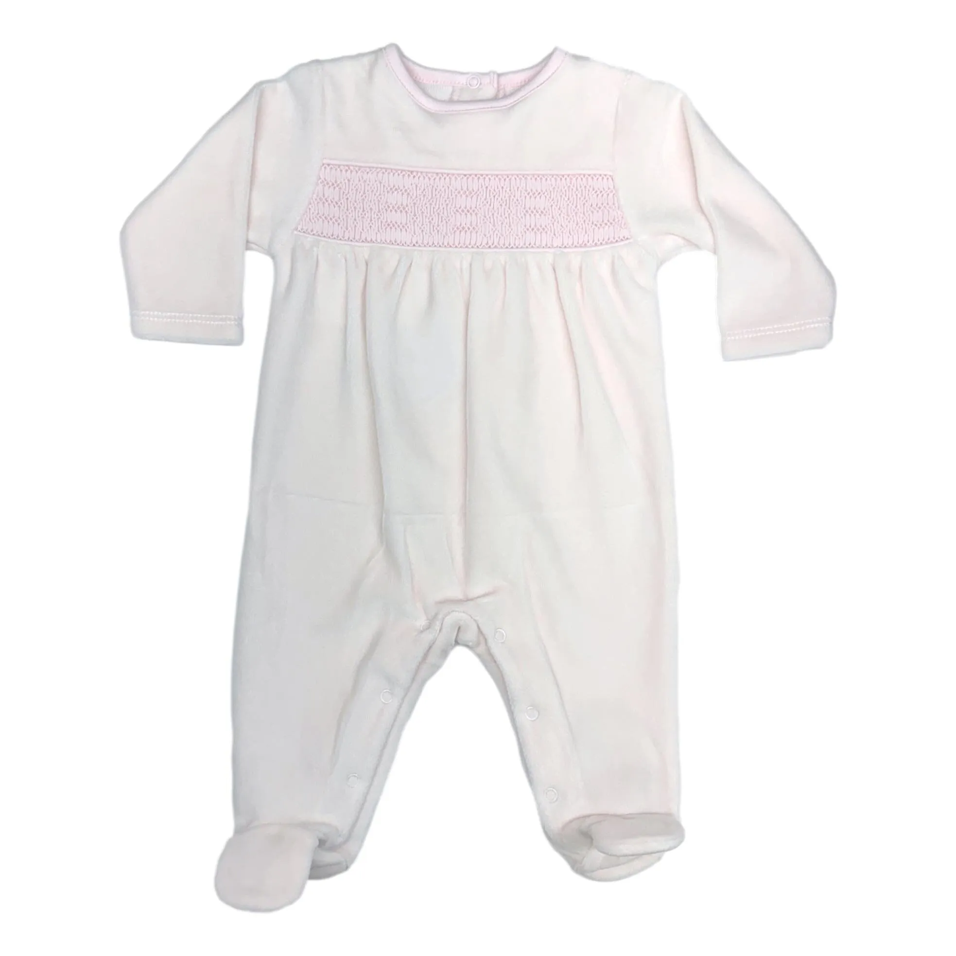 Smocked Velour Footie - Pink