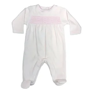 Smocked Velour Footie - Pink