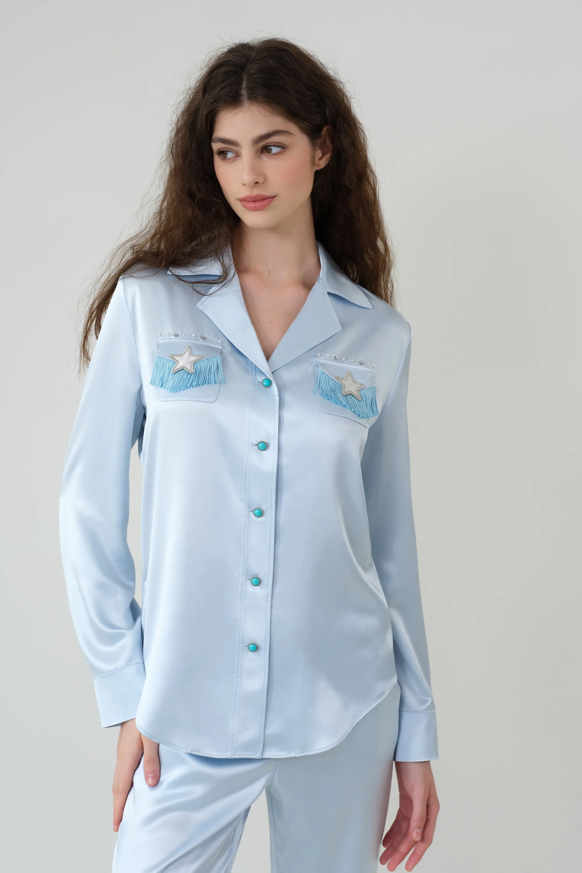Star Fringe Silk Pyjama Set
