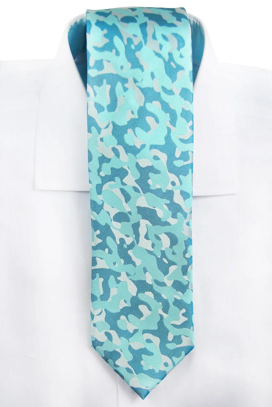 Turquoise Camouflage Silk Tie and Pocket Square