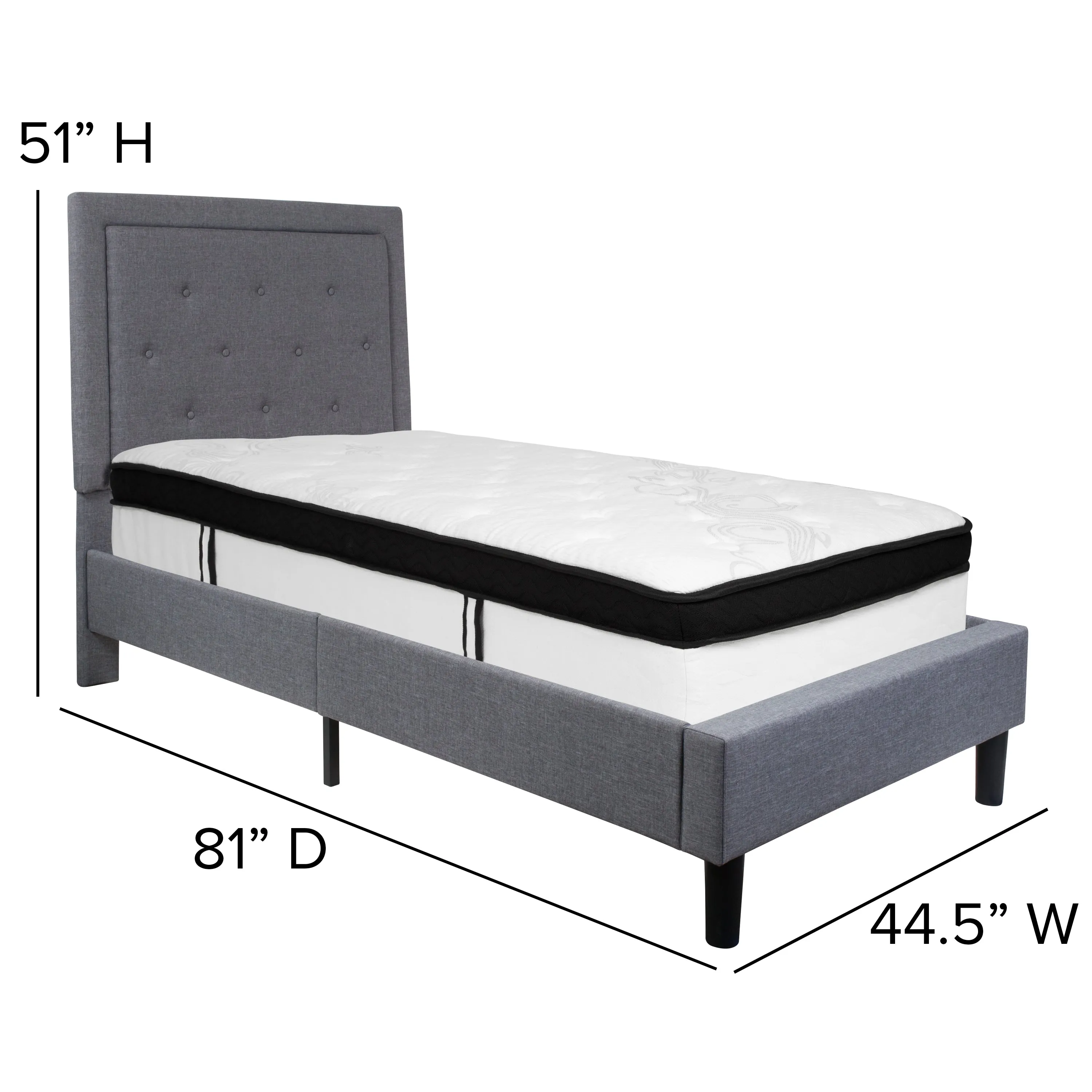 Twin Platform Bed Set-Gray SL-BMF-25-GG