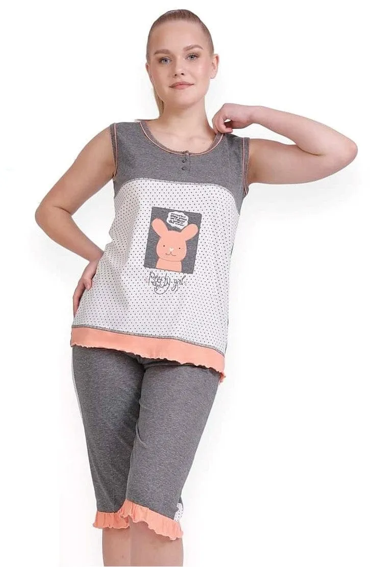 Women Pajama - "Pretty Girl" - Grey x Pink
