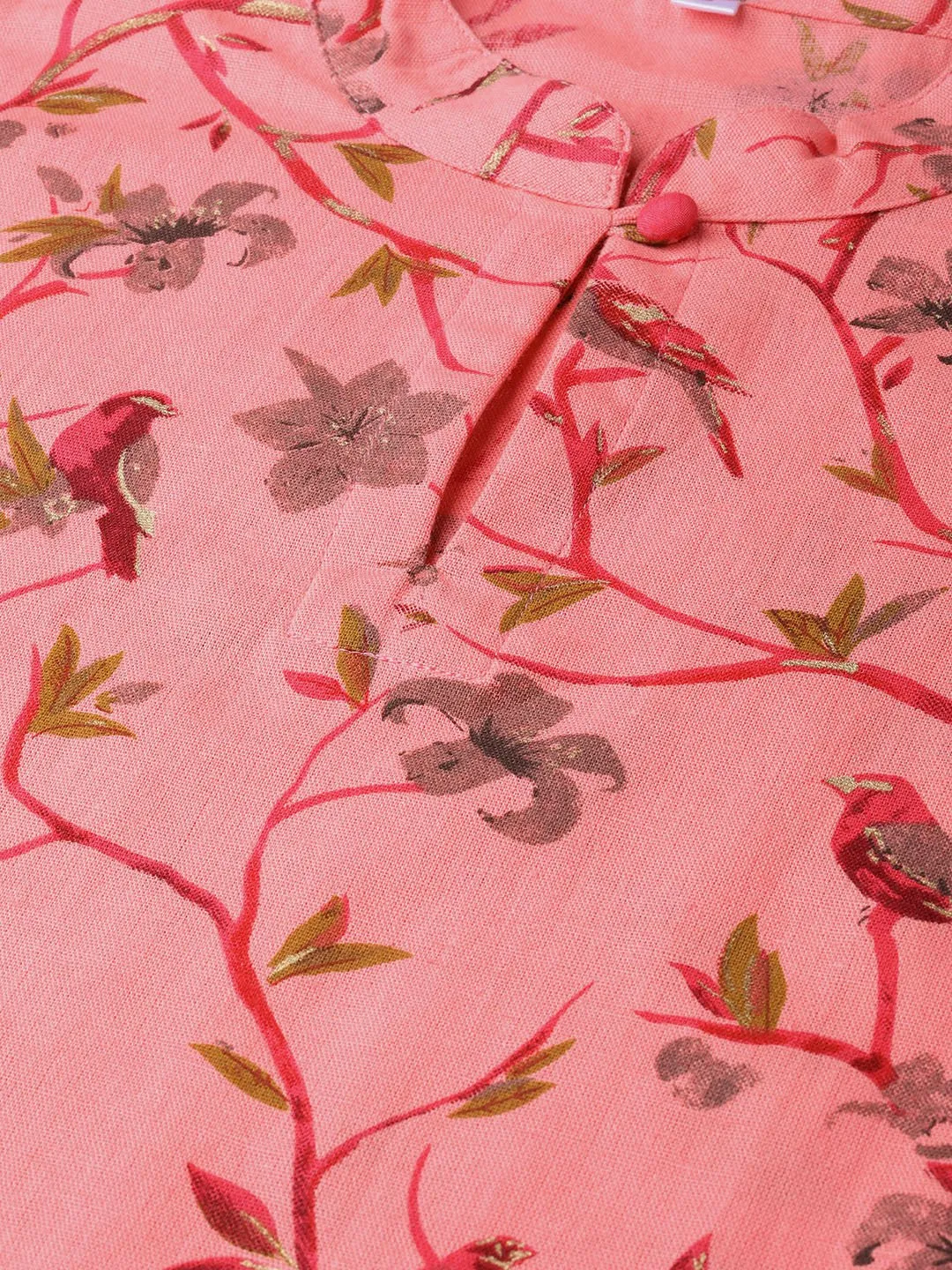Women Pink & Mustard Cotton Straight Floral Printed Kurta