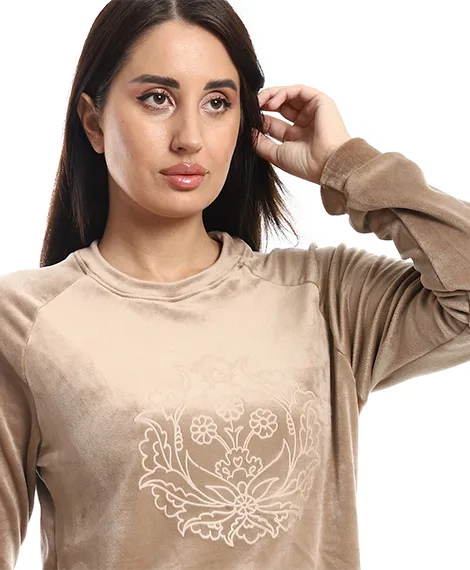 Women's Printed Velor Pajamas - Cafe