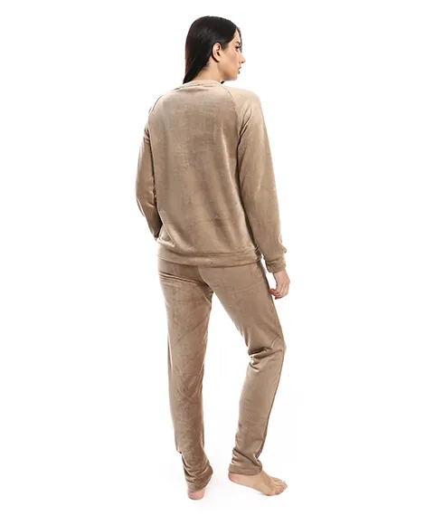 Women's Printed Velor Pajamas - Cafe