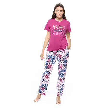 Women's Summer Pajamas Stylish Pink Shirt & Purple Pants