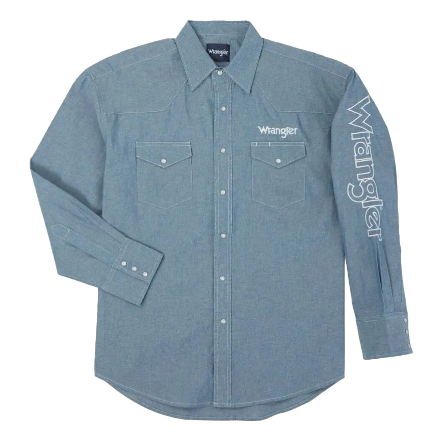 Wrangler Men’s Long Sleeve Button Down Logo Shirt